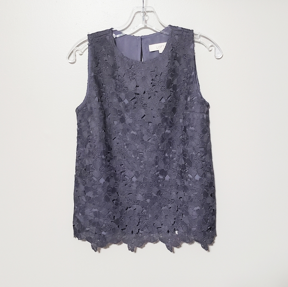 Loft floral embroidered sleeveless shell top